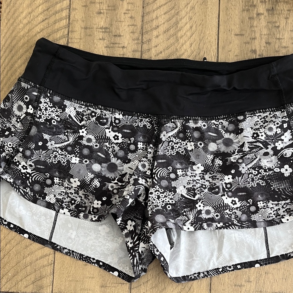 Lululemon Athletica Black and White Floral Athletic Shorts